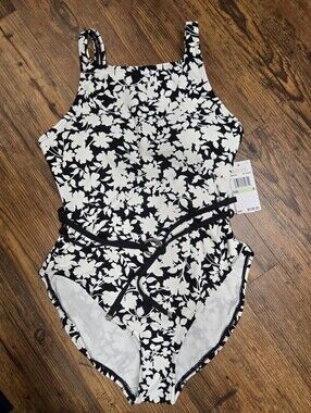 Share michael kors swimsuit 8 nwt black white cool belt nice msrp$138 beautiful